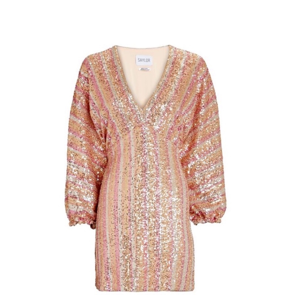 SAYLOR Merriweather Mini Metallic Striped Dress